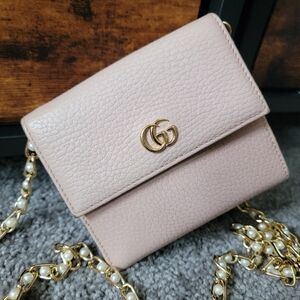 Authentic Gucci pebbled Pink leather marmont french Compact wallet